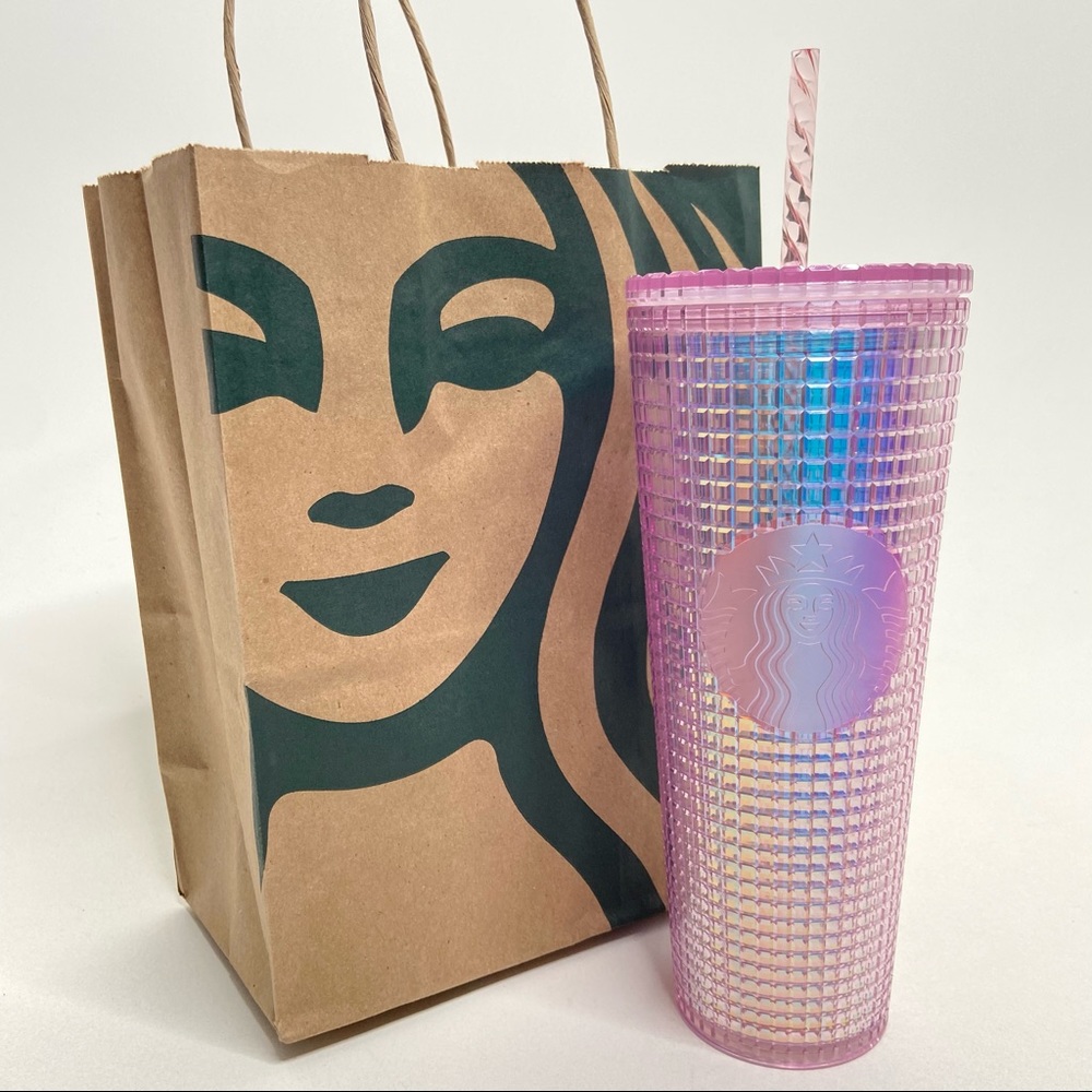 NWT Starbucks Pink Disco Grid Tumbler 24 oz